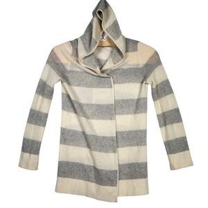 Christopher Fischer 100% Cashmere Hooded Cardigan Stripe Cream Gray‎ M
